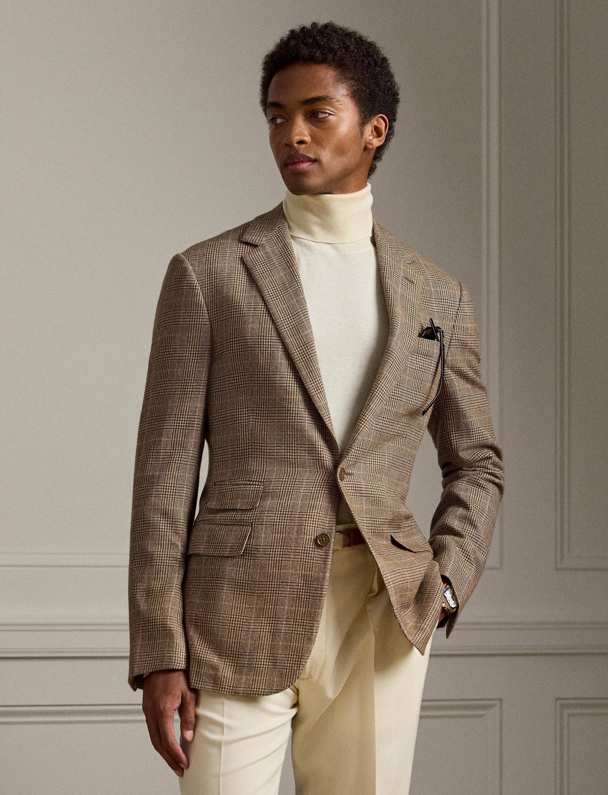 Veste de costume Kent prince-de-galles en laine - Cream, Light Brown & Multicolore