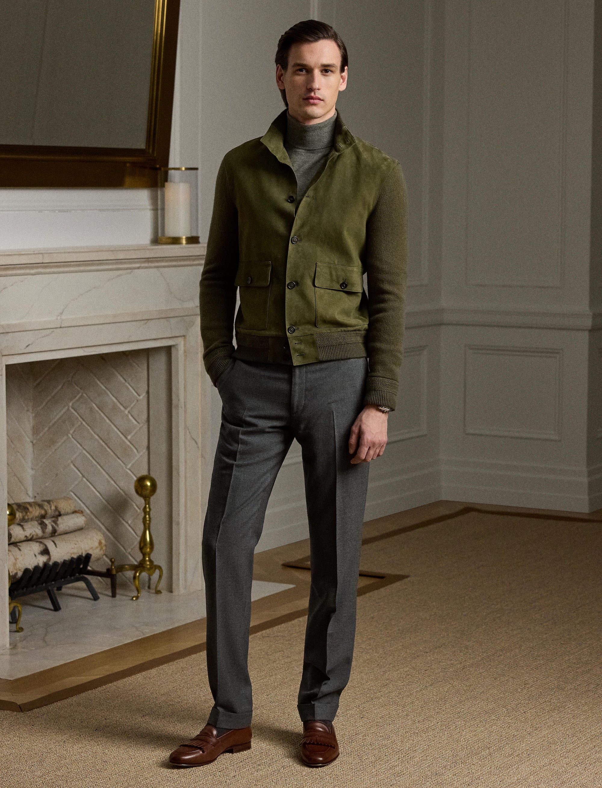 Gregory wool flannel trousers - Medium Grey Heather