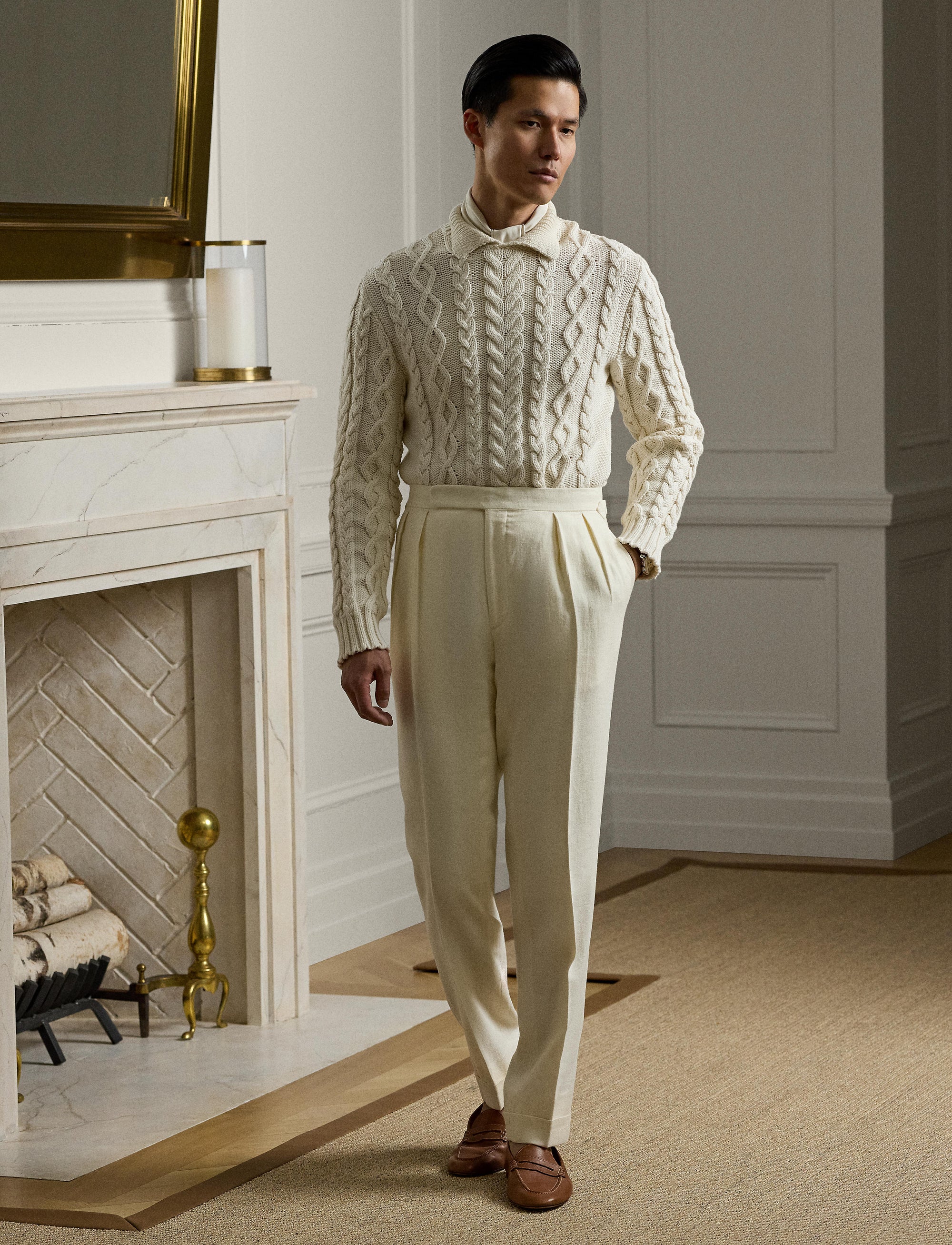 Pantalon de costume Gregory en soie et lin mélangé - Classic Cream