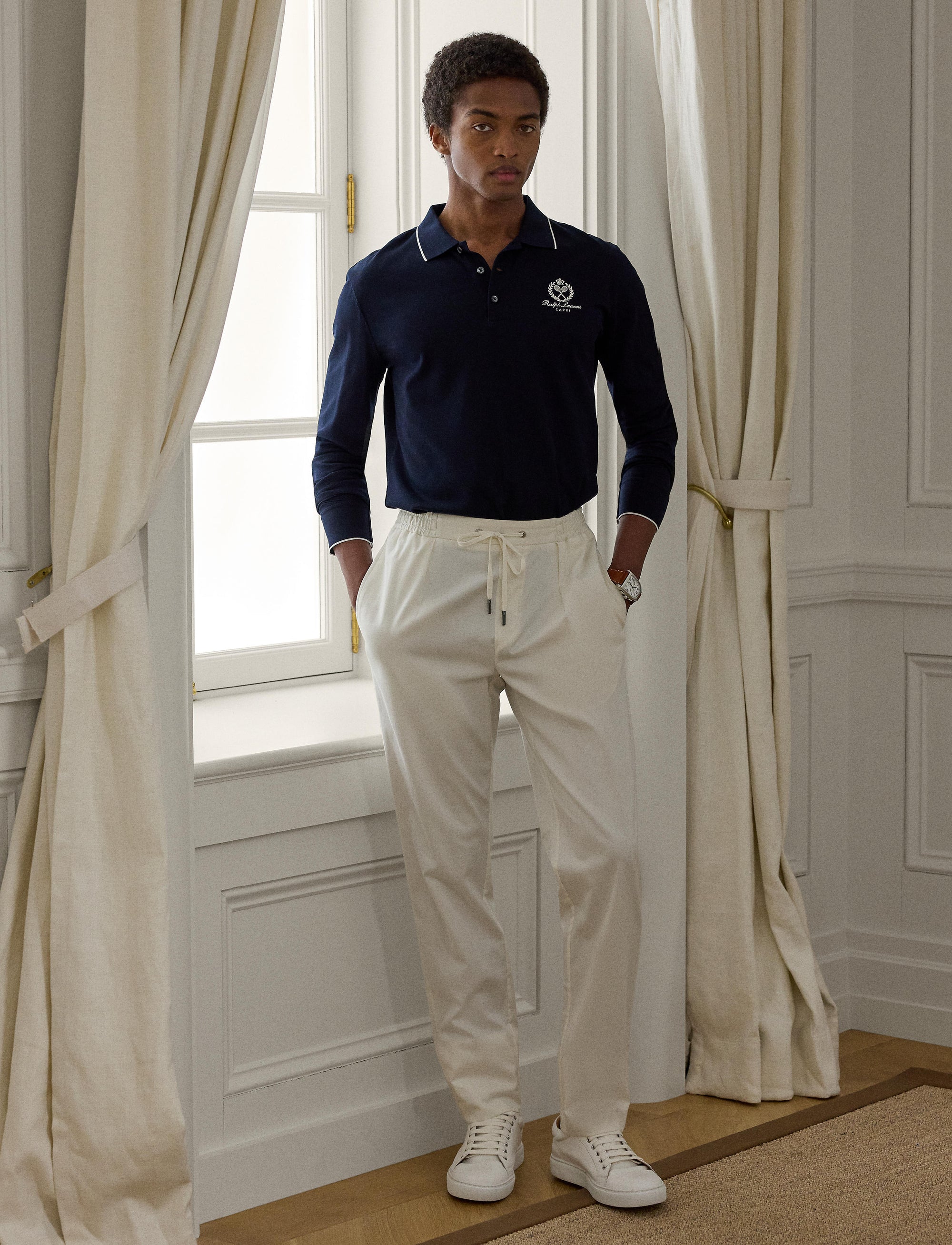 Stretch satin trousers - Deckwash White