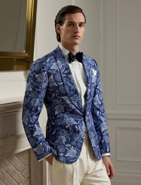 Veste Kent à motif en soie - Navy Tonal