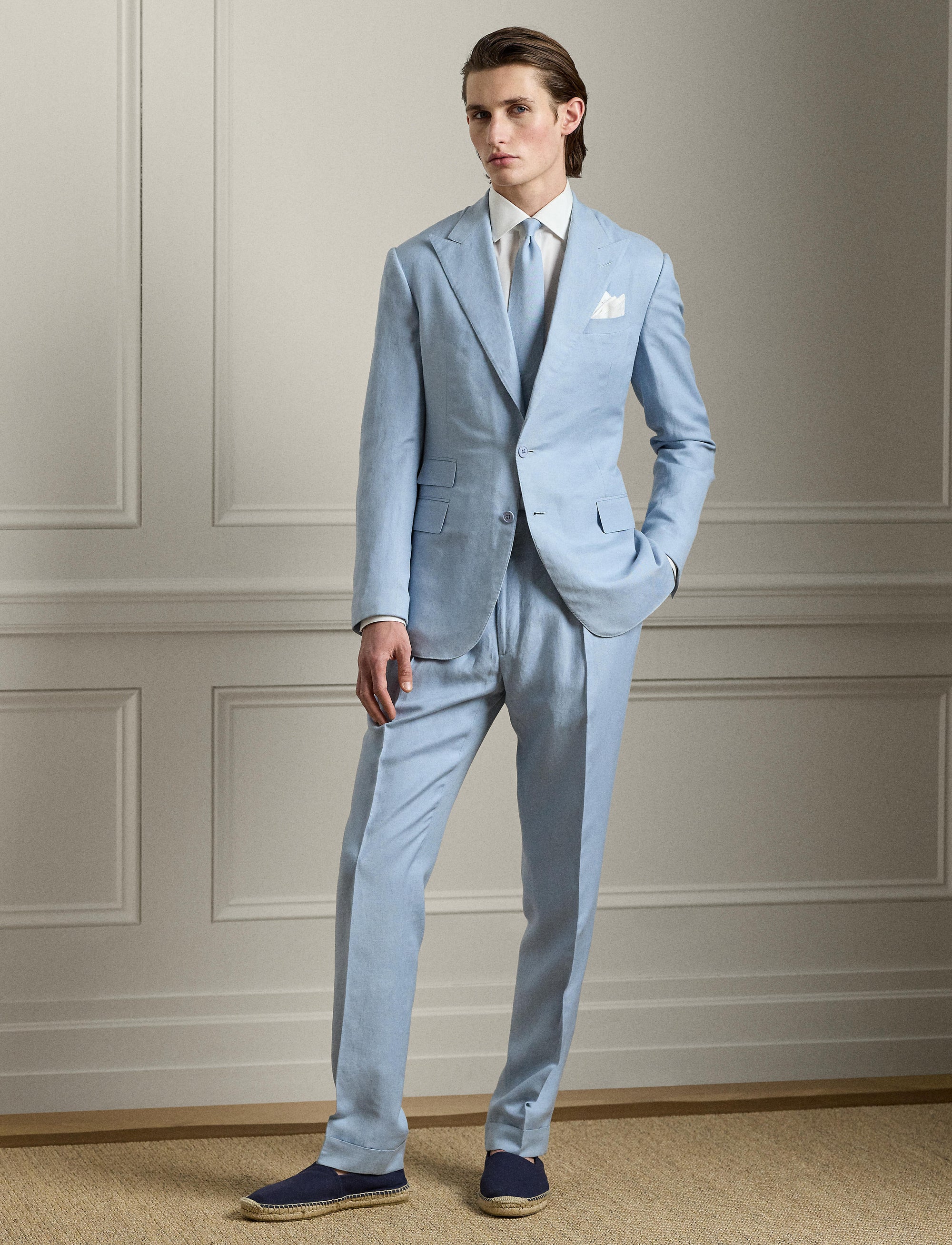 Pantalon Gregory en lin et soie mélangé - Chambray Blue