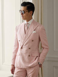 Veste Kent en soie et lin mélangé - Soft Pink