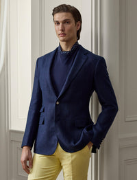 Veston à revers classiques en lin - Bleu marine