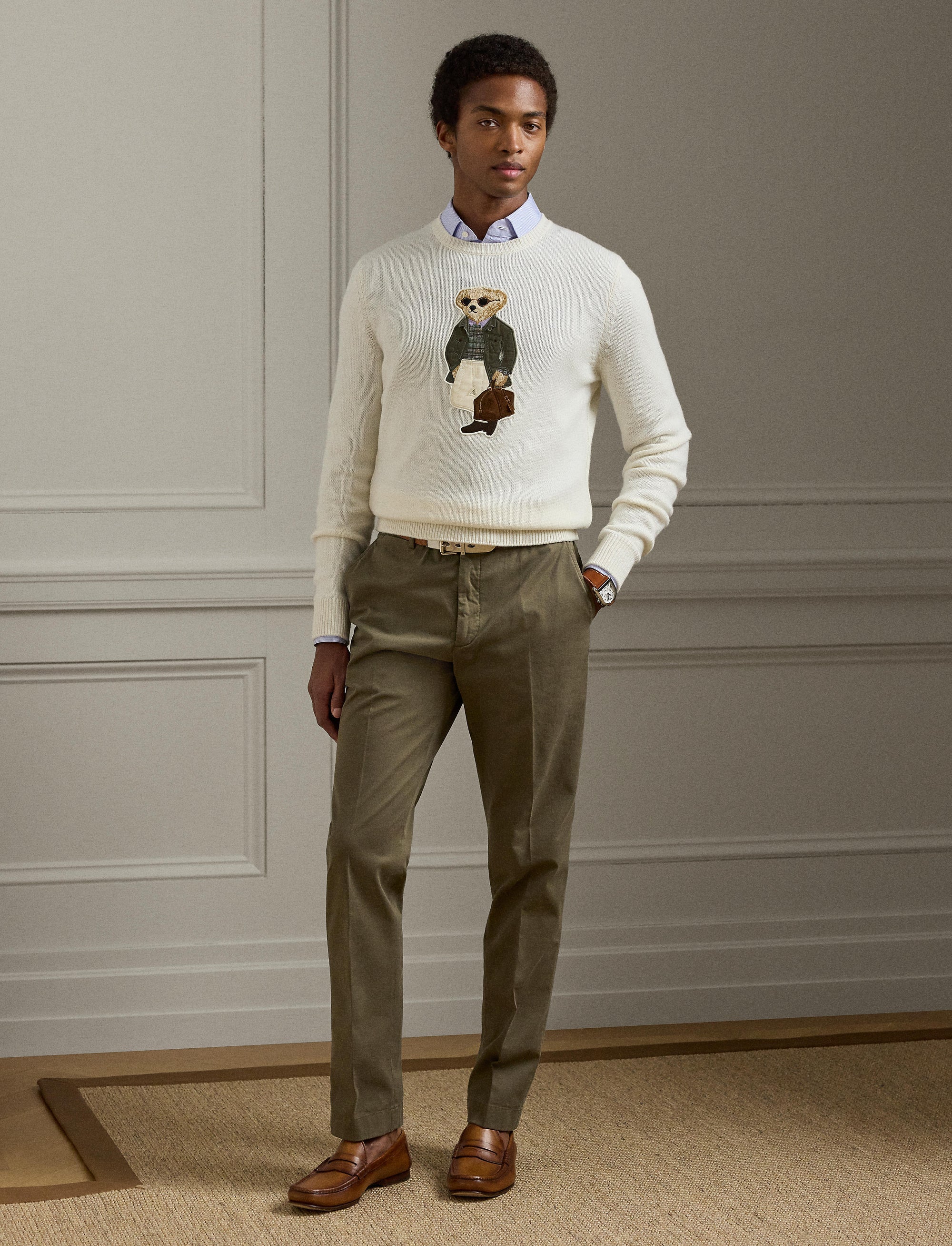 Pantalon chino stretch slim fait main - Thicket Moss