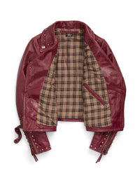 Veste moto cloutée en cuir - Vintage Red