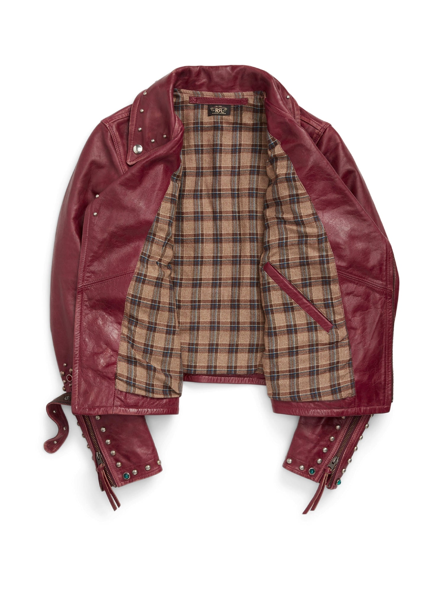Veste moto cloutée en cuir - Vintage Red