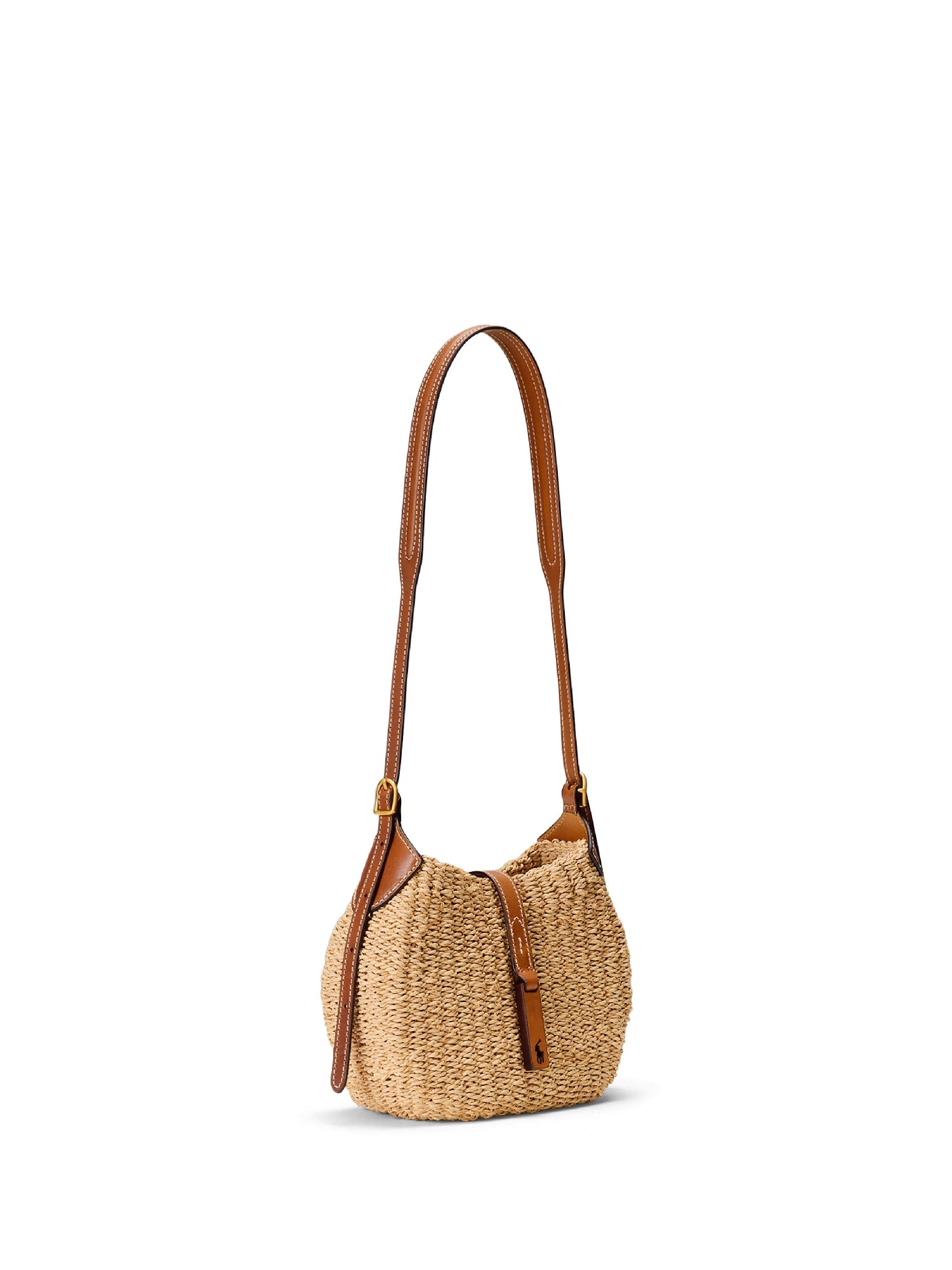 Petit sac Shoulder Polo ID en raphia - Natural & Cuoio
