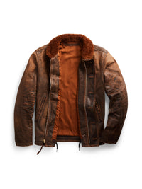 Veste col en peau lainée - Brown