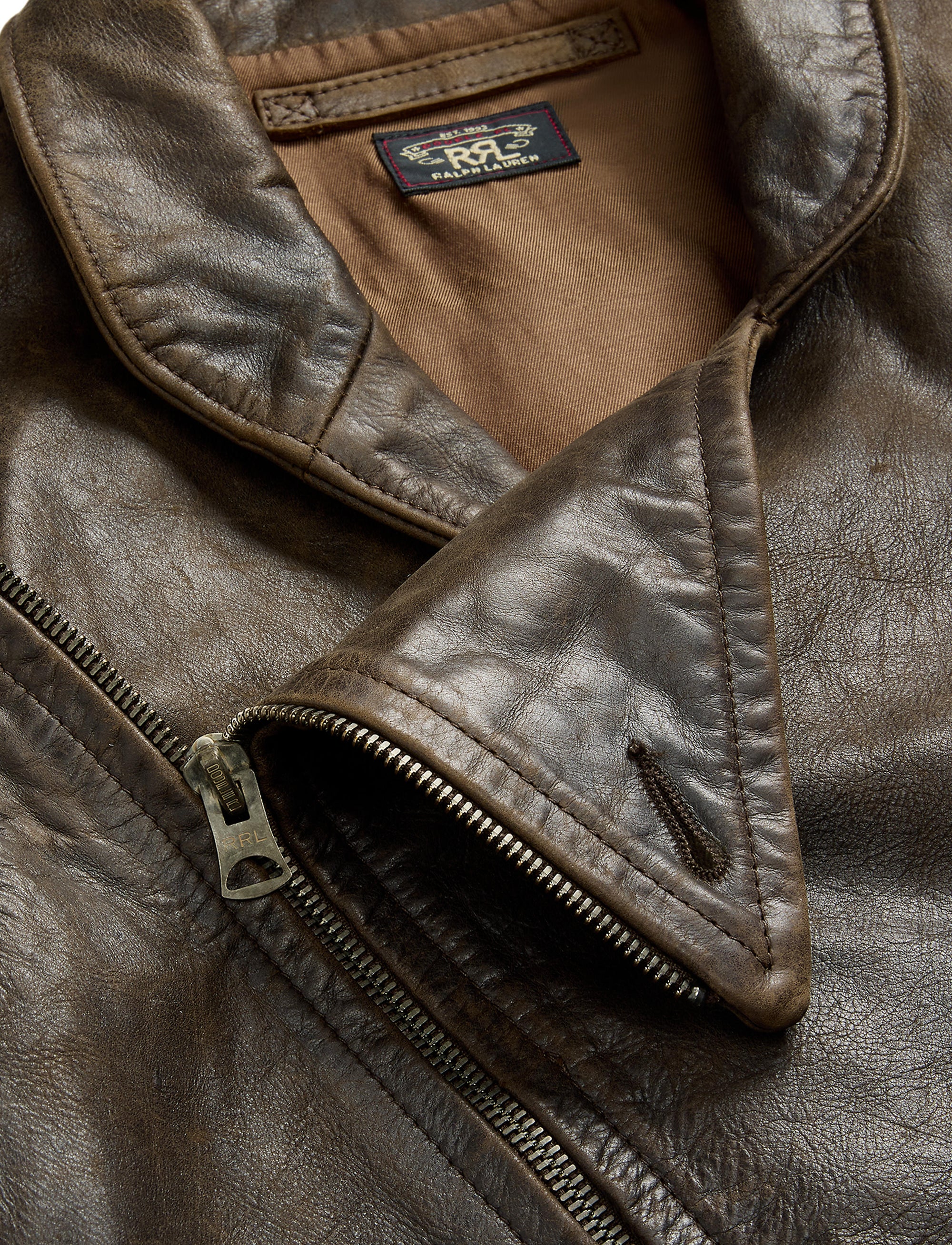 Veste moto en cuir - Dark Sepia