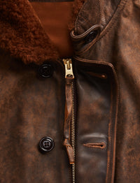 Veste col en peau lainée - Brown