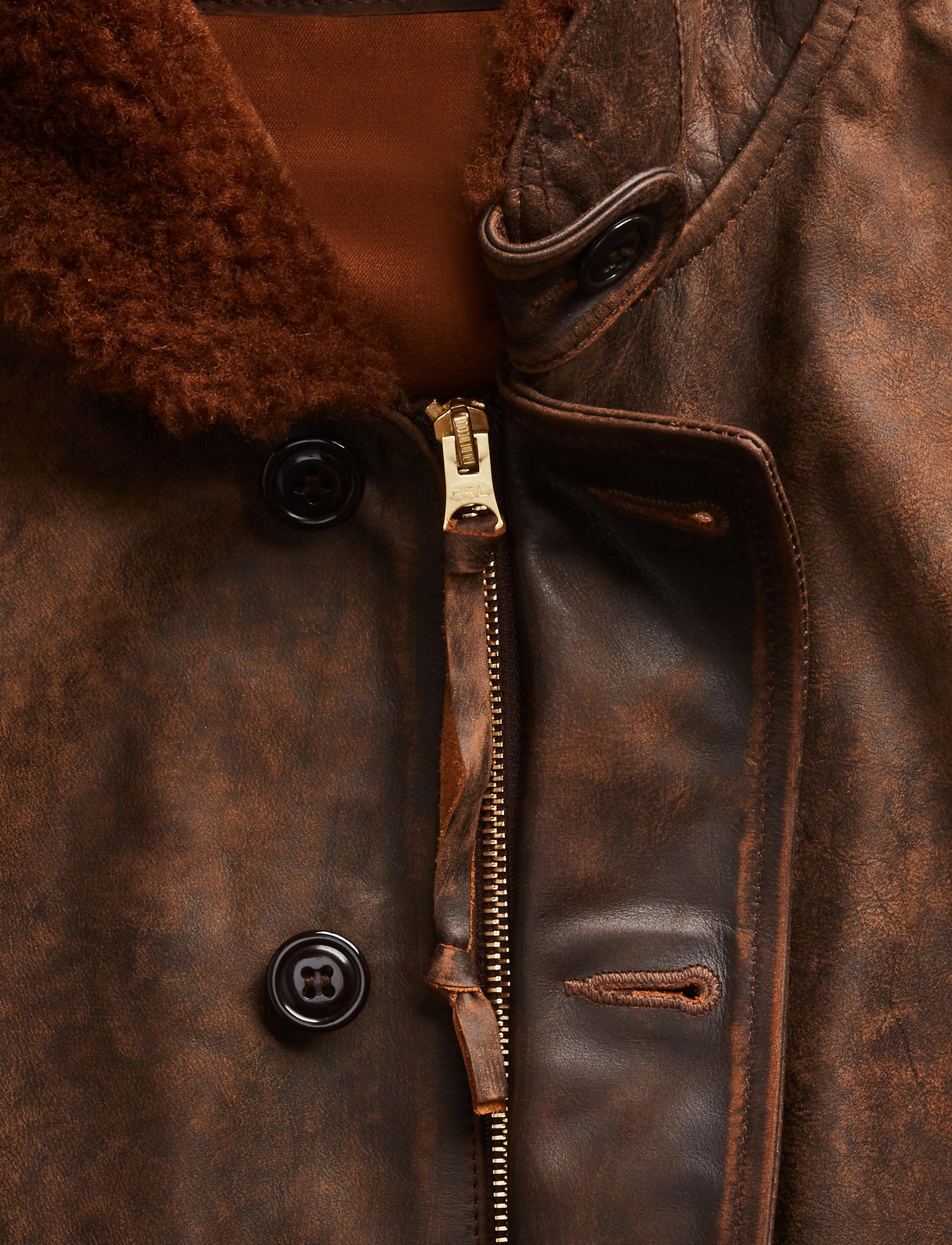 Veste col en peau lainée - Brown