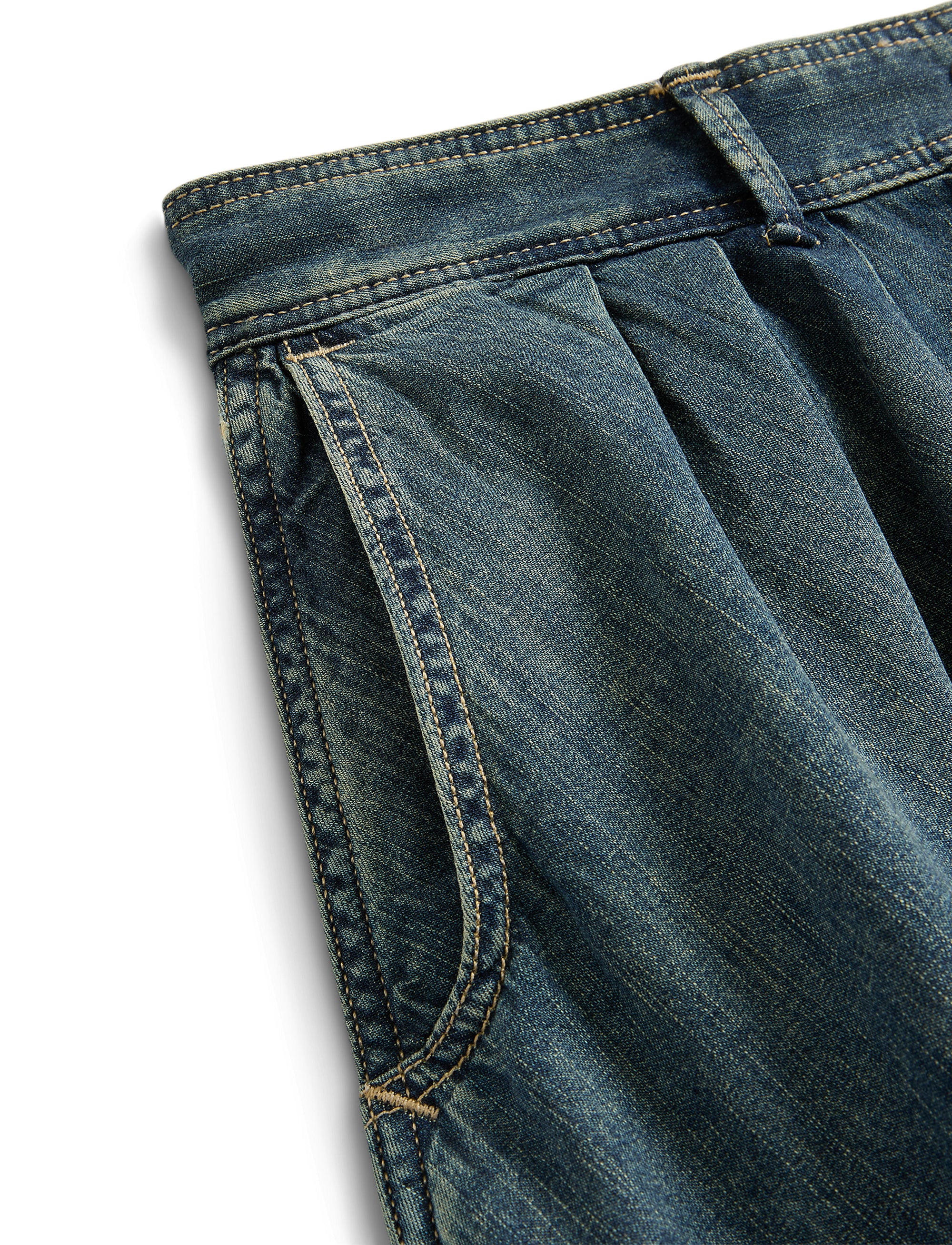 Jupe plissée en denim indigo - Medium Indigo