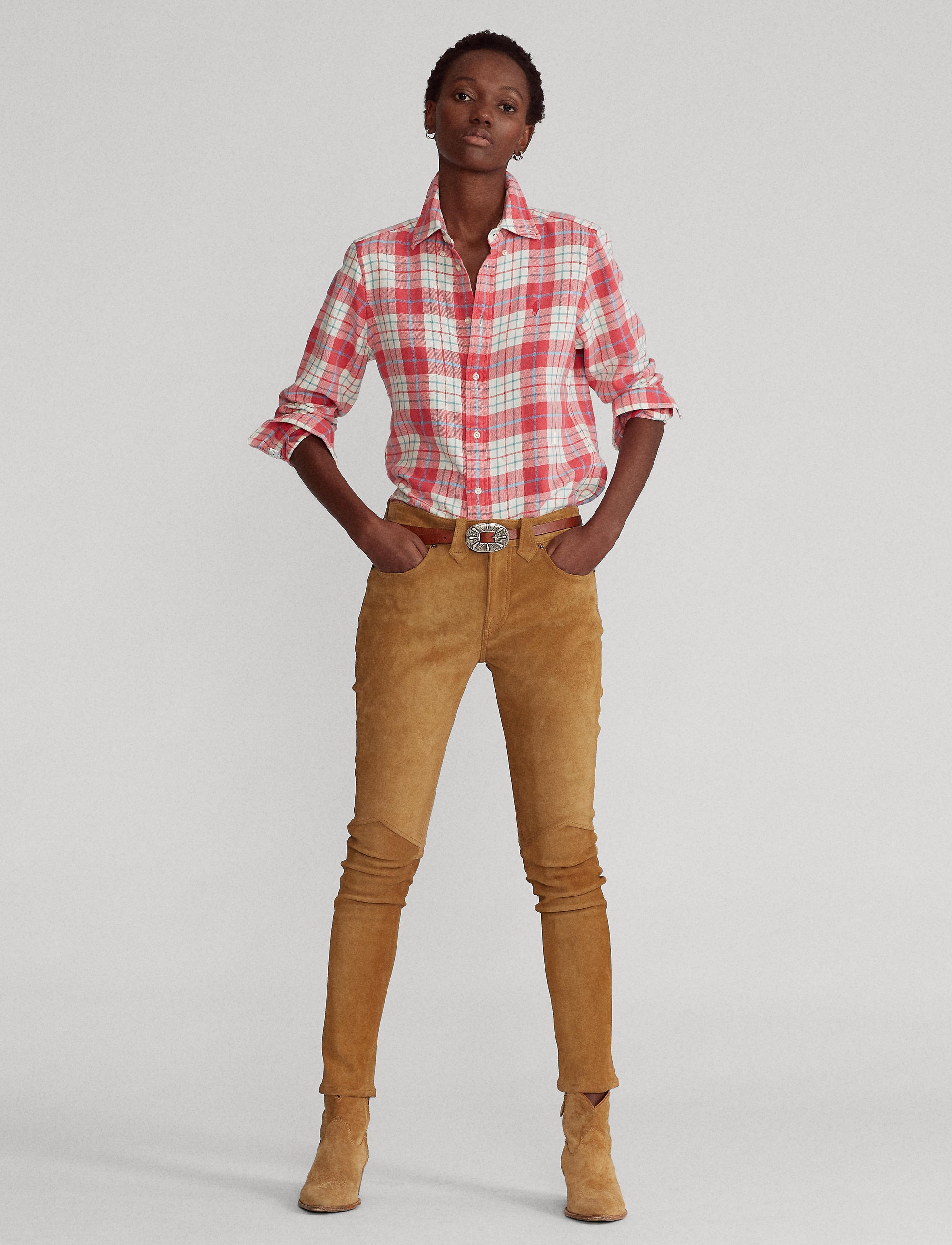 Tartan cotton twill shirt - Faded Red & Cream Plaid