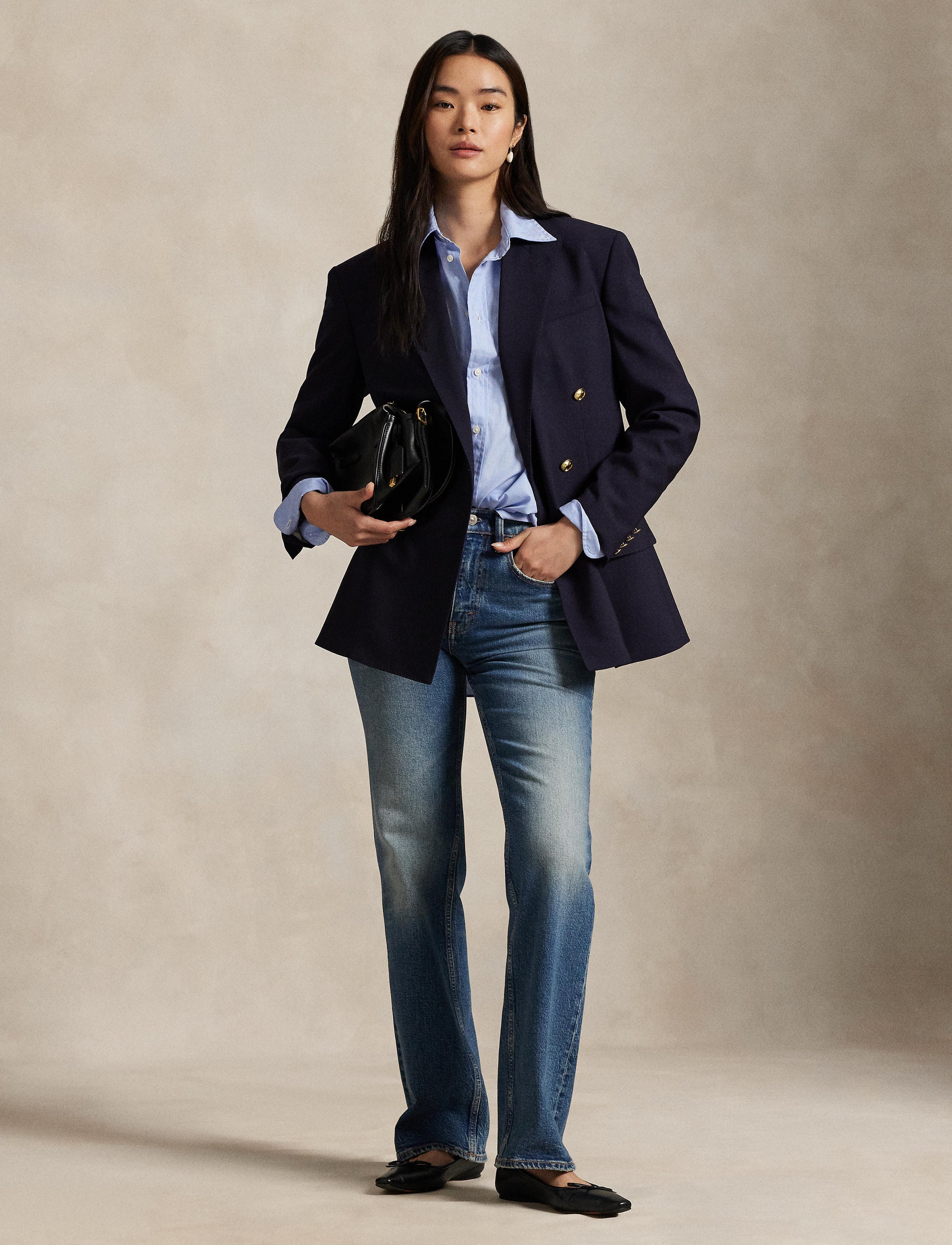Blazer croisé en laine mélangée - Navy