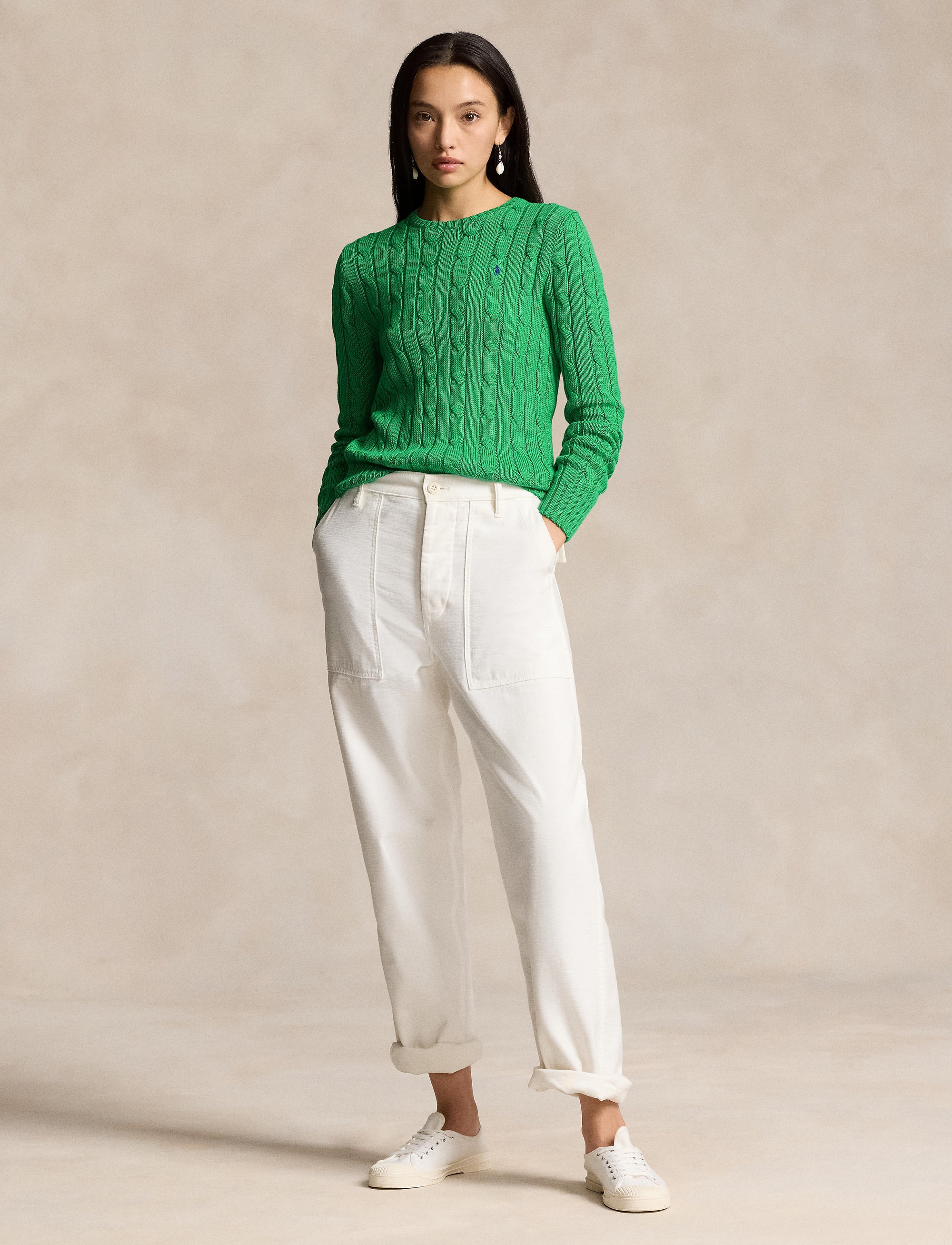 Pull Julianna torsadé à col rond en coton - Preppy Green