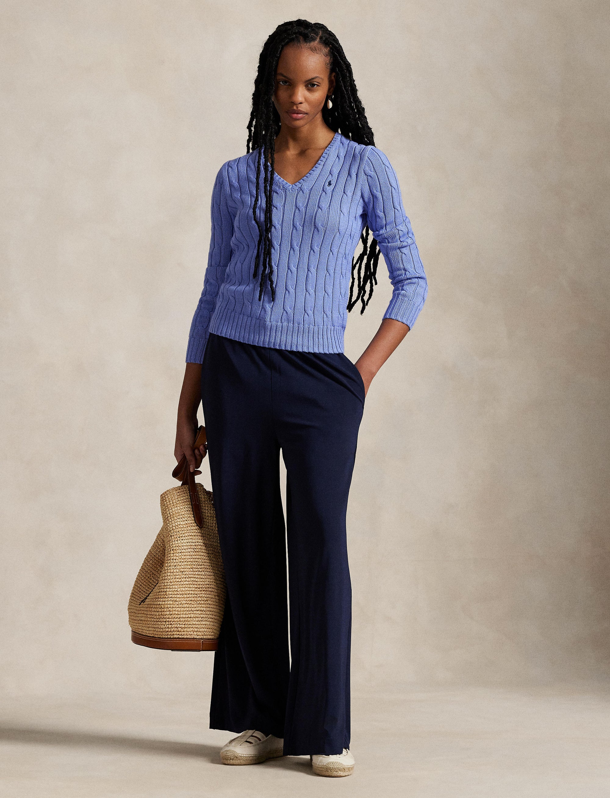 Pull Kimberly col en V torsadé en coton - New Litchfield Blue