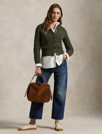 Cardigan torsadé à col rond en coton - Canopy Olive