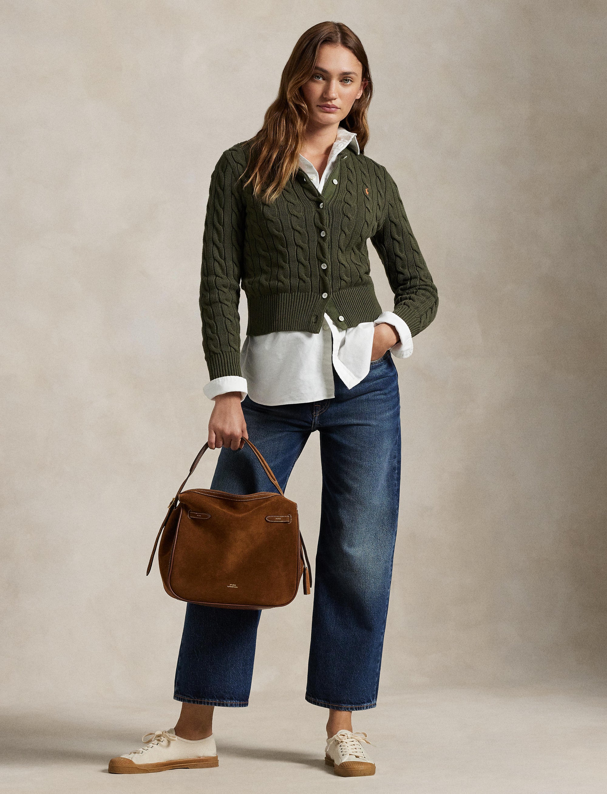 Cardigan torsadé à col rond en coton - Canopy Olive