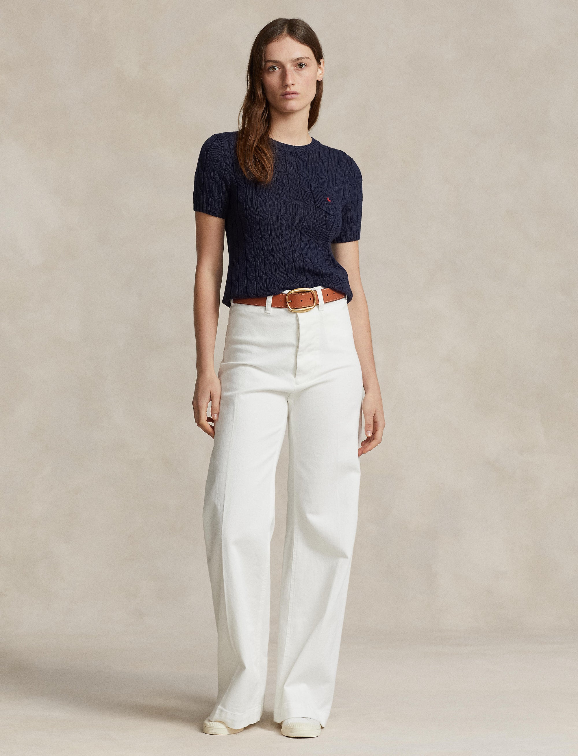 Pull torsadé à manches courtes en coton - Hunter Navy