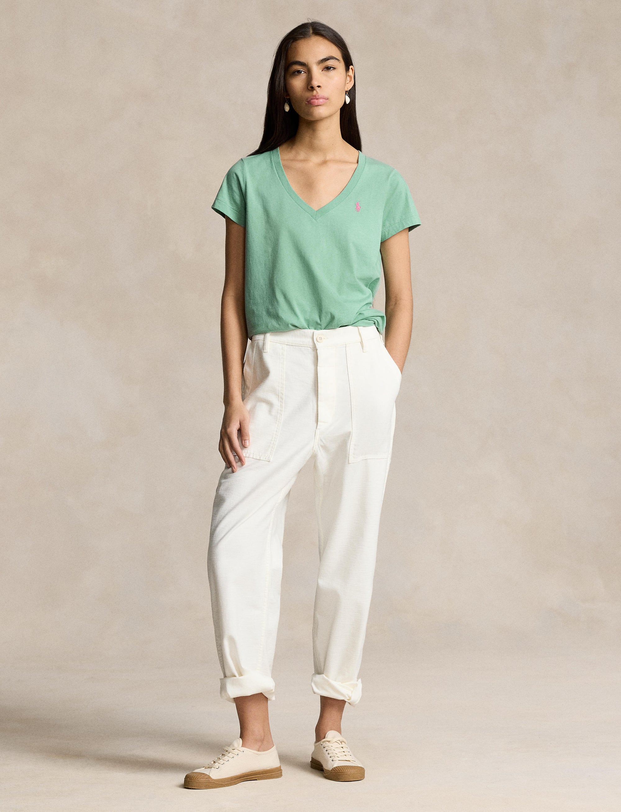 T-shirt col en V en jersey - Essex Green