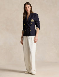 Double-breasted blazer with wool crest - Navy