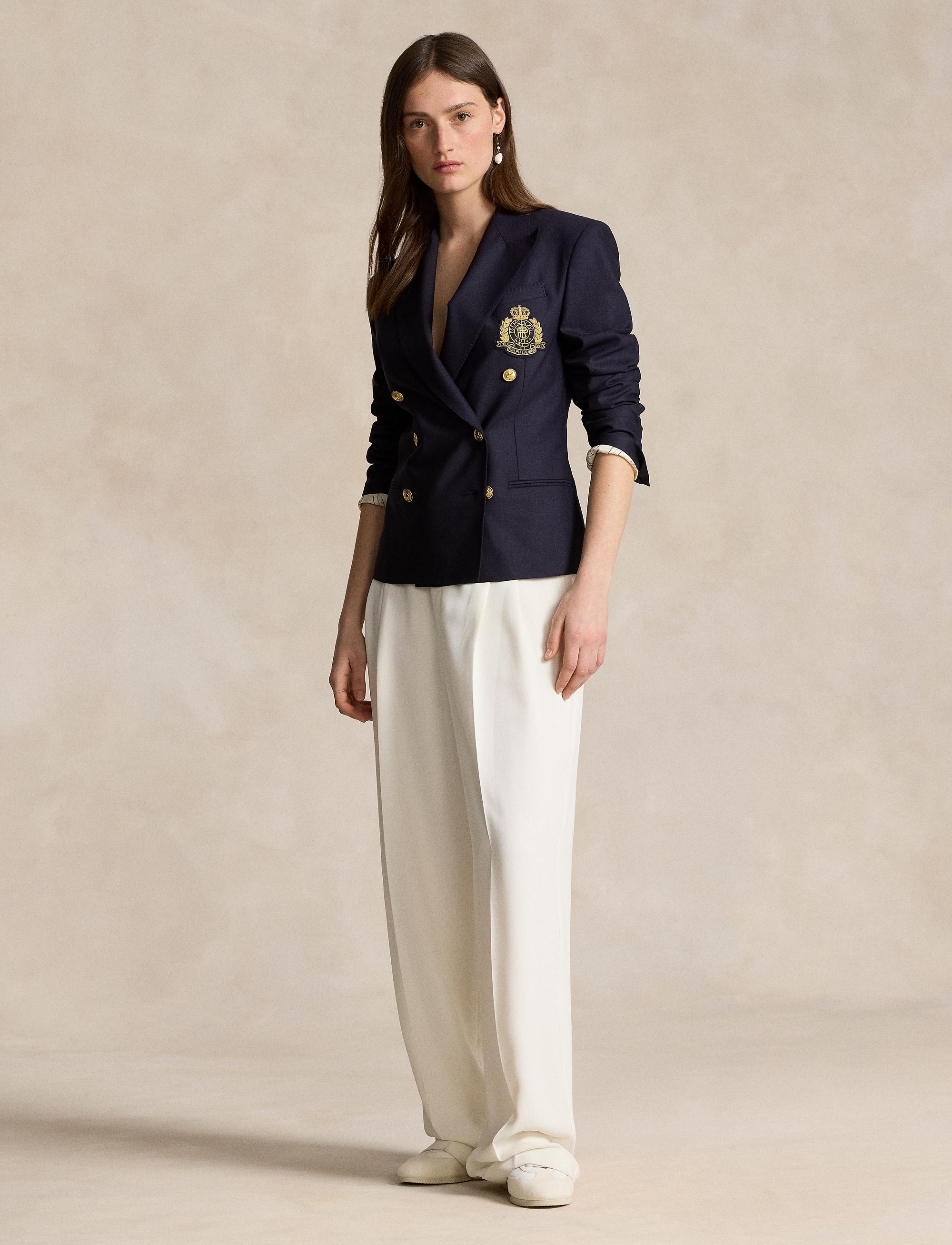 Double-breasted blazer with wool crest - Navy