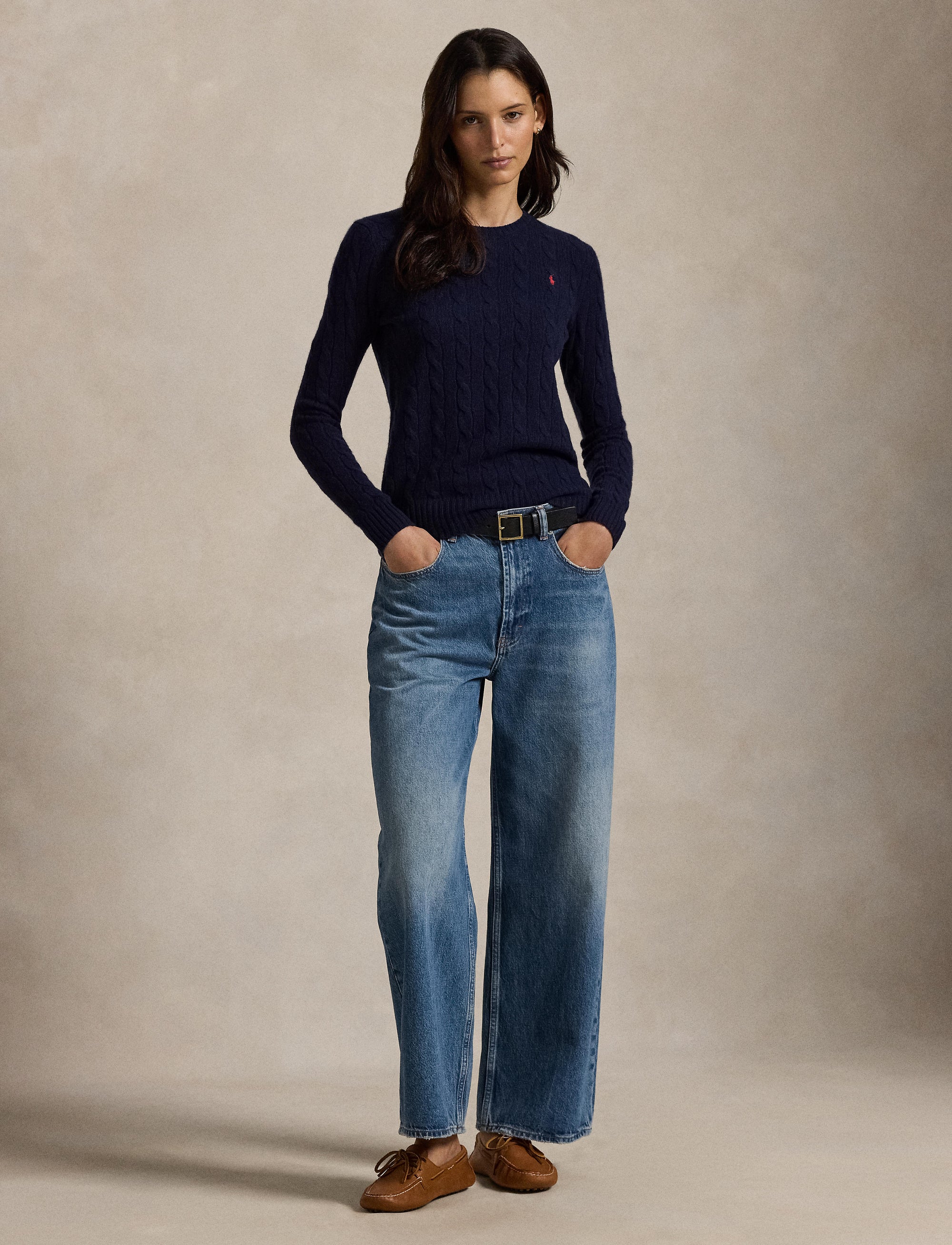Julianna wool and cashmere blend cable knit jumper - Hunter Navy