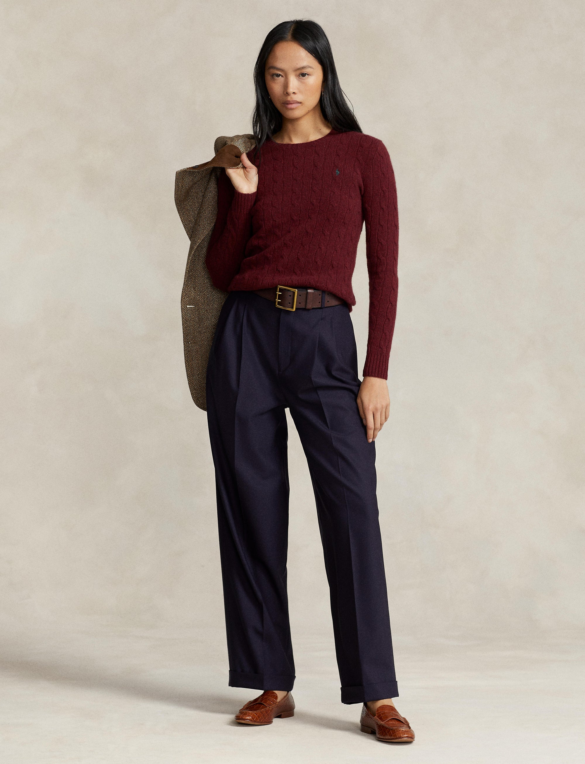 Pull Julianna à torsades en laine et cachemire mélangé - Garnet Red Melange