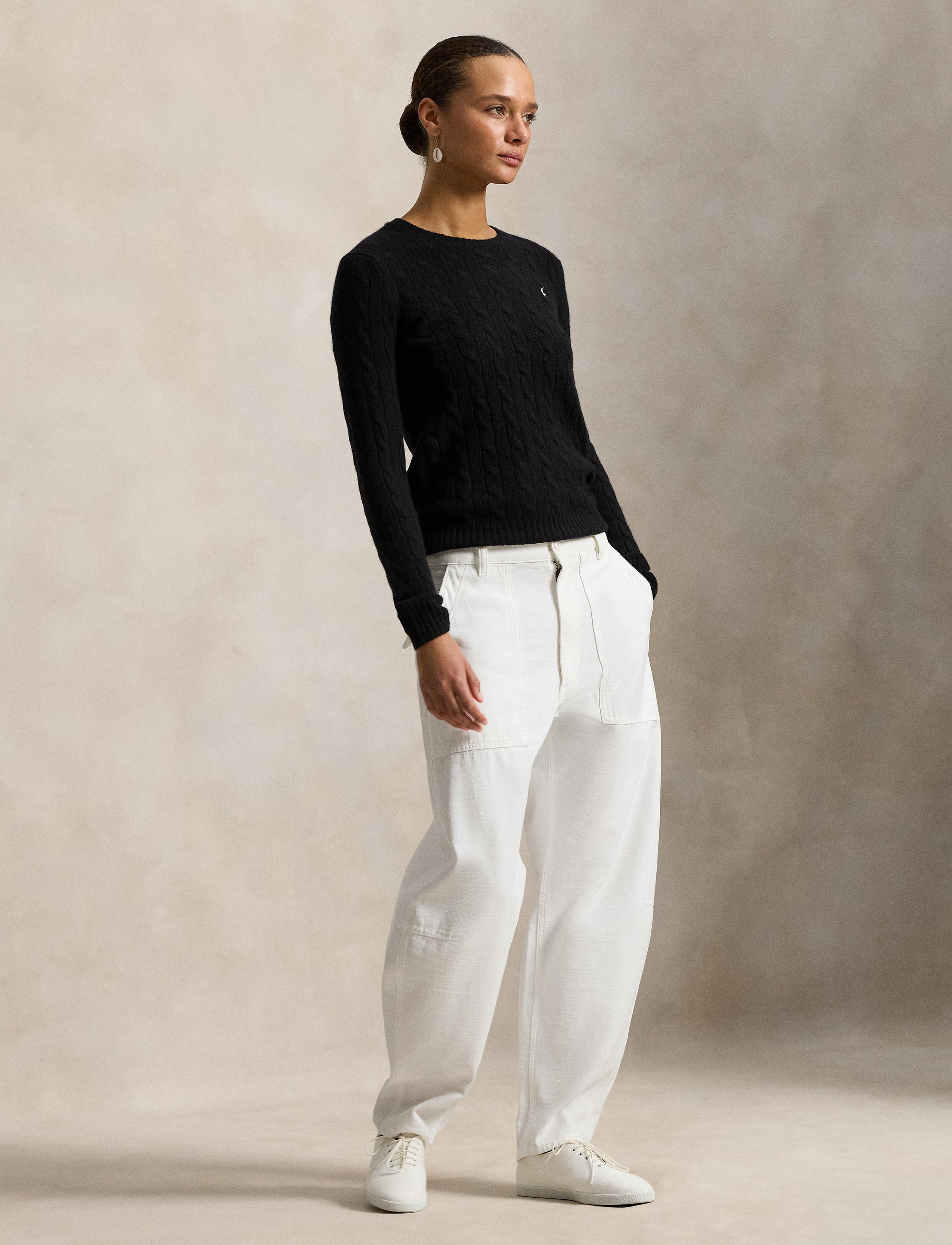 Julianna cable knit jumper in wool and cashmere blend - Polo Black