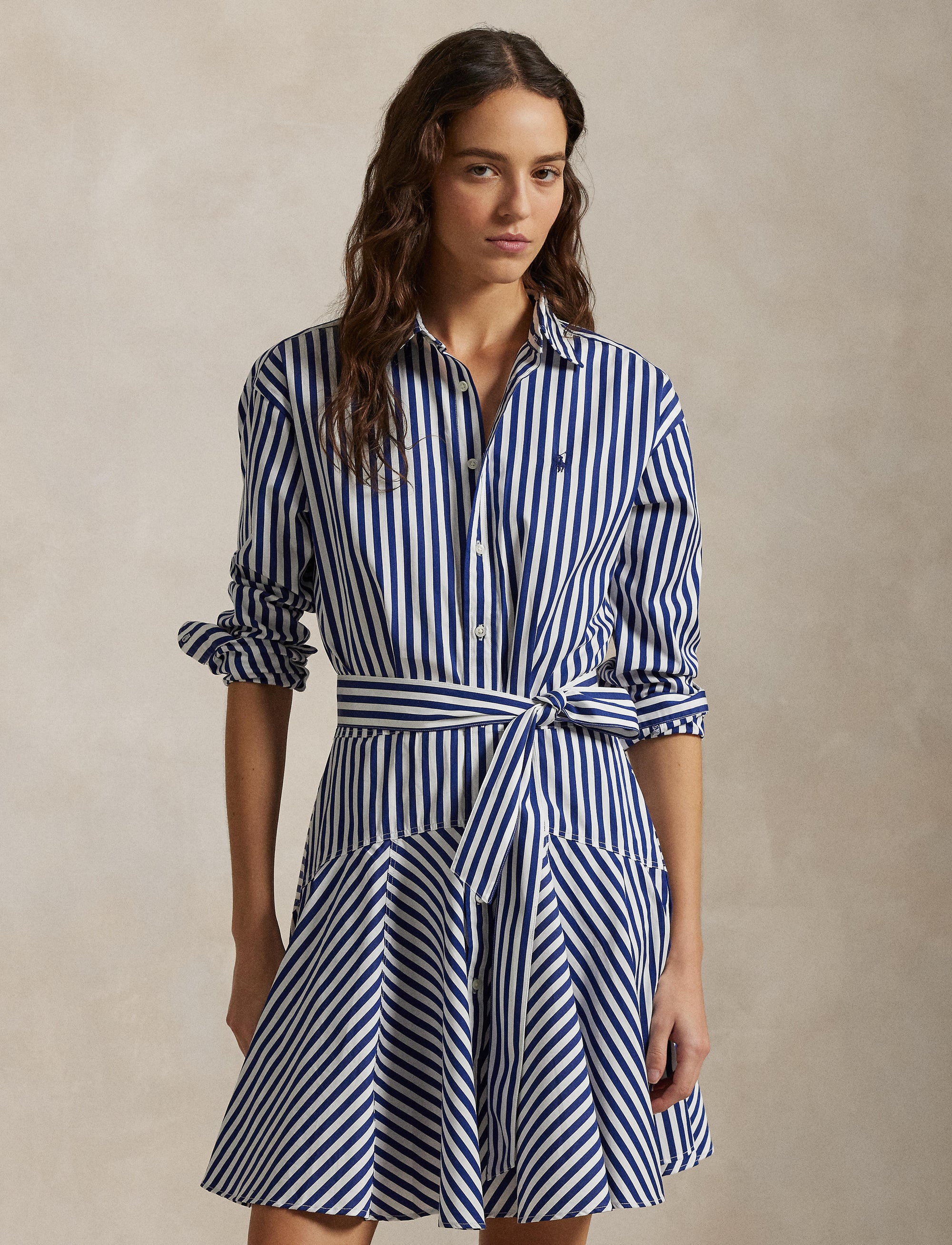 Robe-chemise à pans en coton rayé - Fall Royal & White