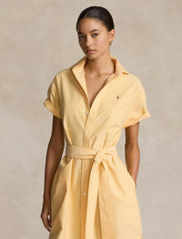 Robe-chemise ceinturée à manches courtes - Yellow