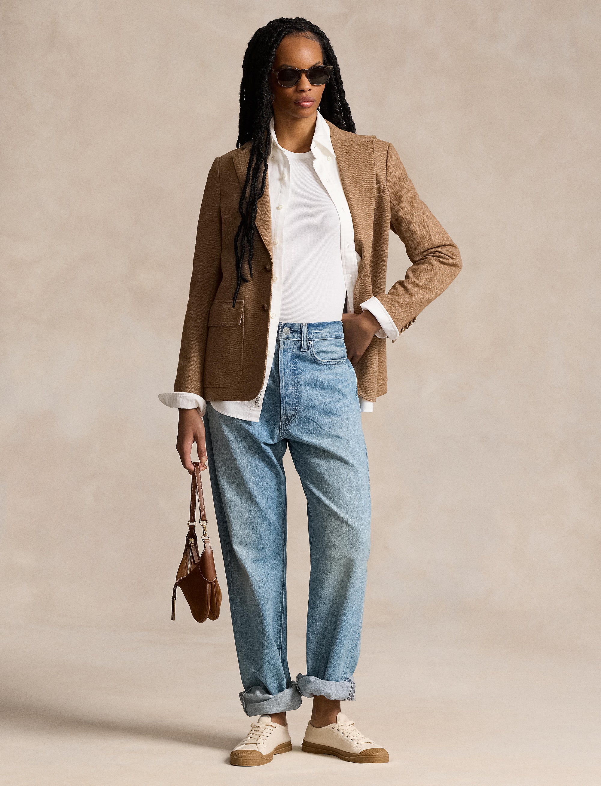 Blazer à chevrons en laine - Tan Herringbone