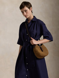 Belted silk and blended shirt-dress - New Navy
