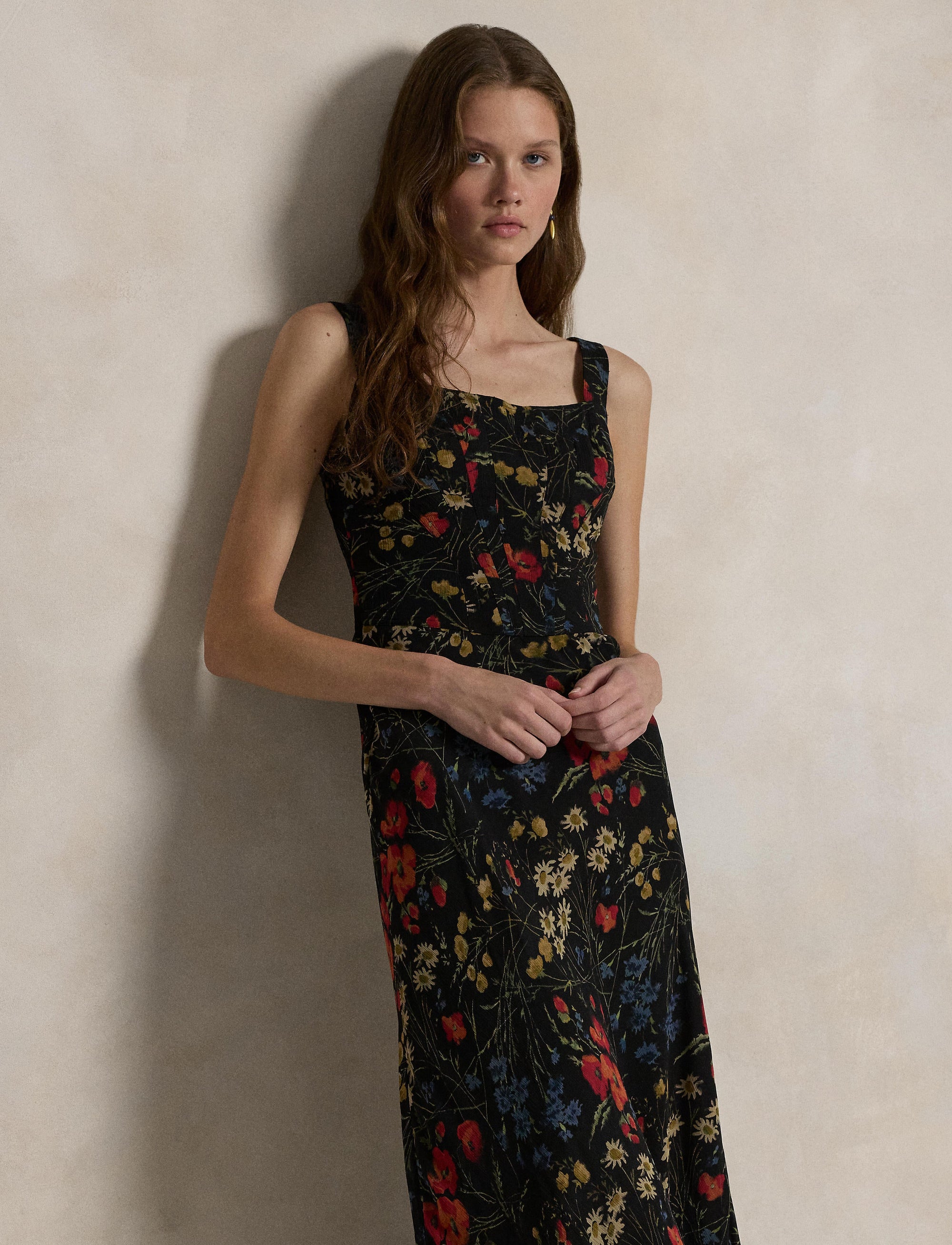 Maxi robe corset en mousseline fleurie - Midnight Garden