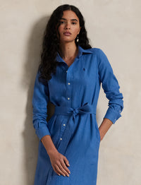 Belted linen shirt dress - Retreat Blue