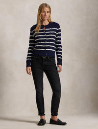 Cardigan rayé torsadé en laine et cachemire mélangé - Hunter Navy & Authentic Cream