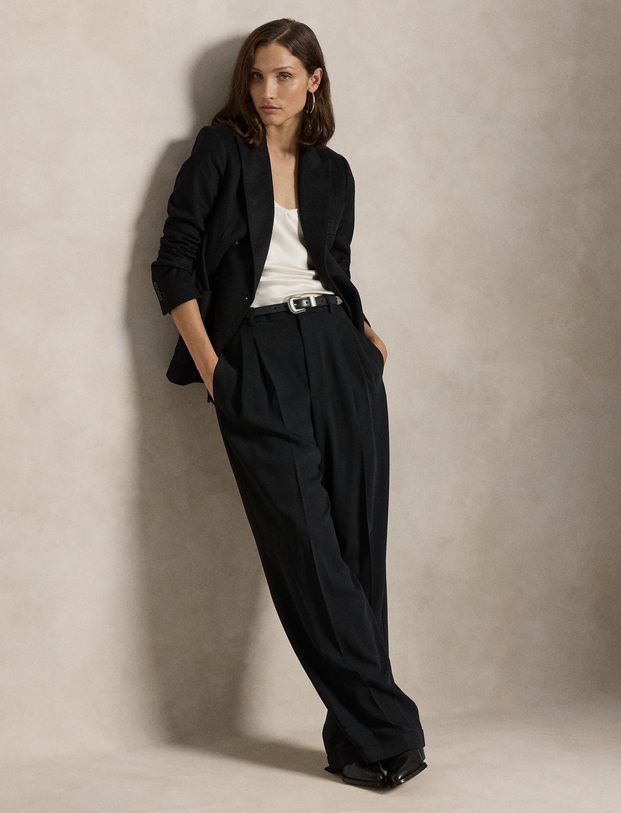 Scratched wool patch blazer - Polo Black