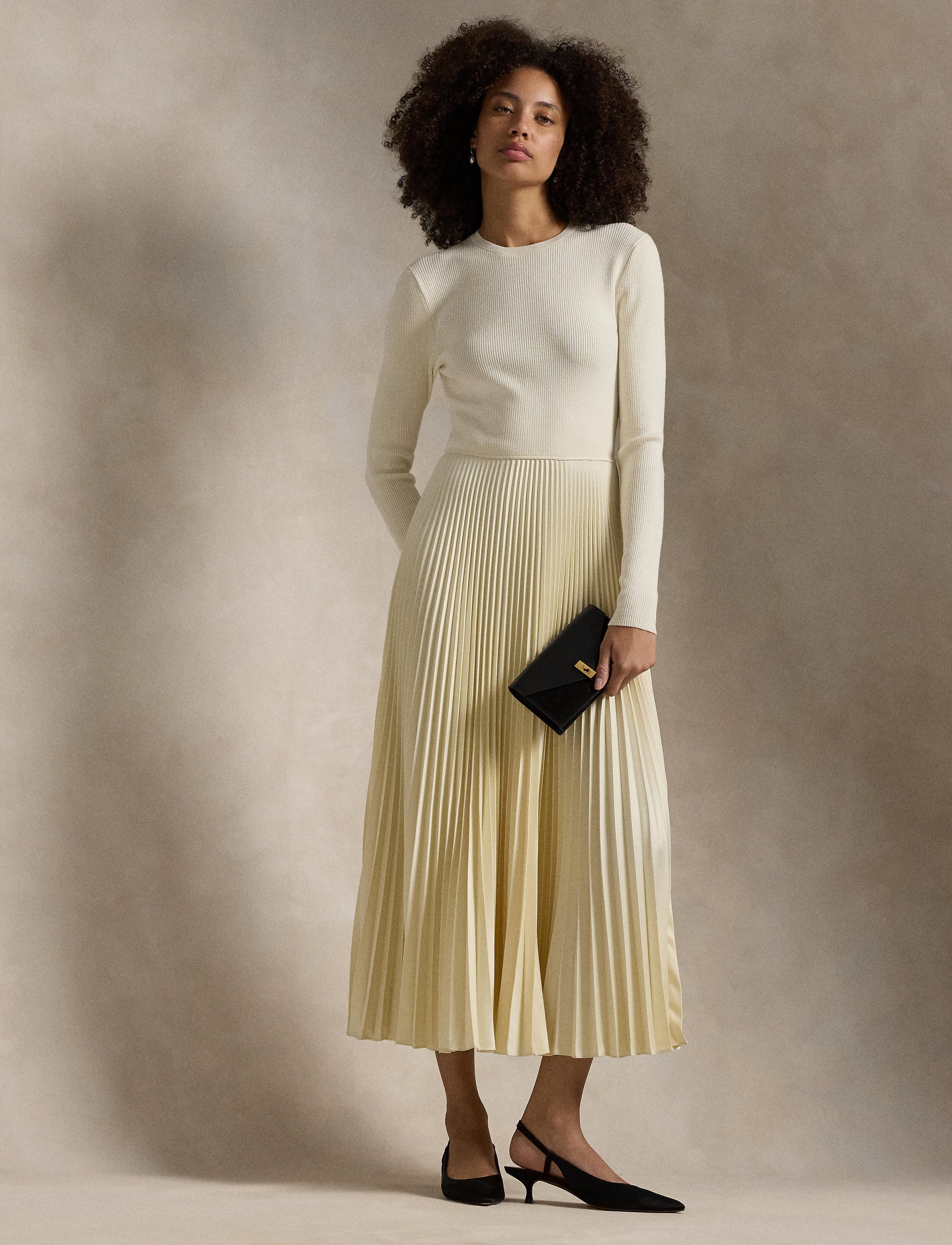 Robe à manches longues avec corsage pull en laine - Authentic Cream