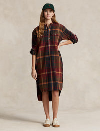 Robe-chemise écossaise en coton  - Red, Multicolore & Fall Plaid