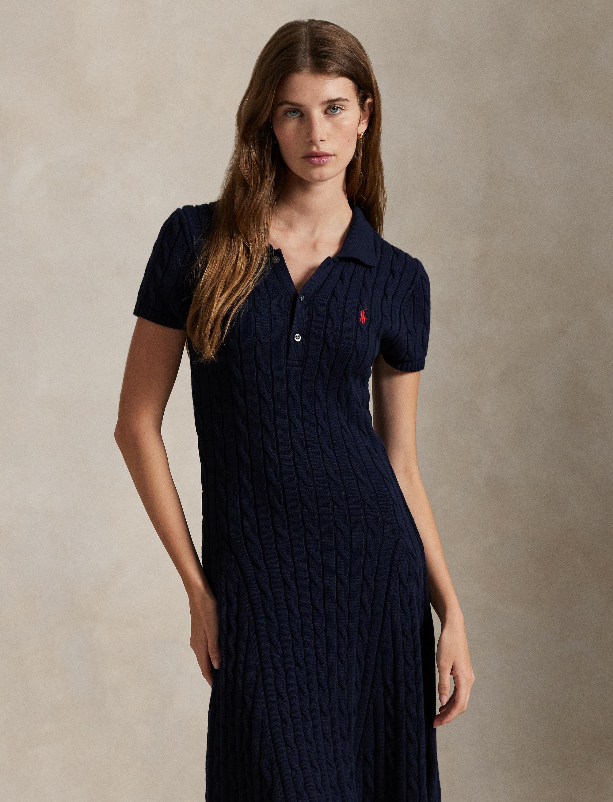 Robe torsadée manches courtes en coton  - Hunter Navy
