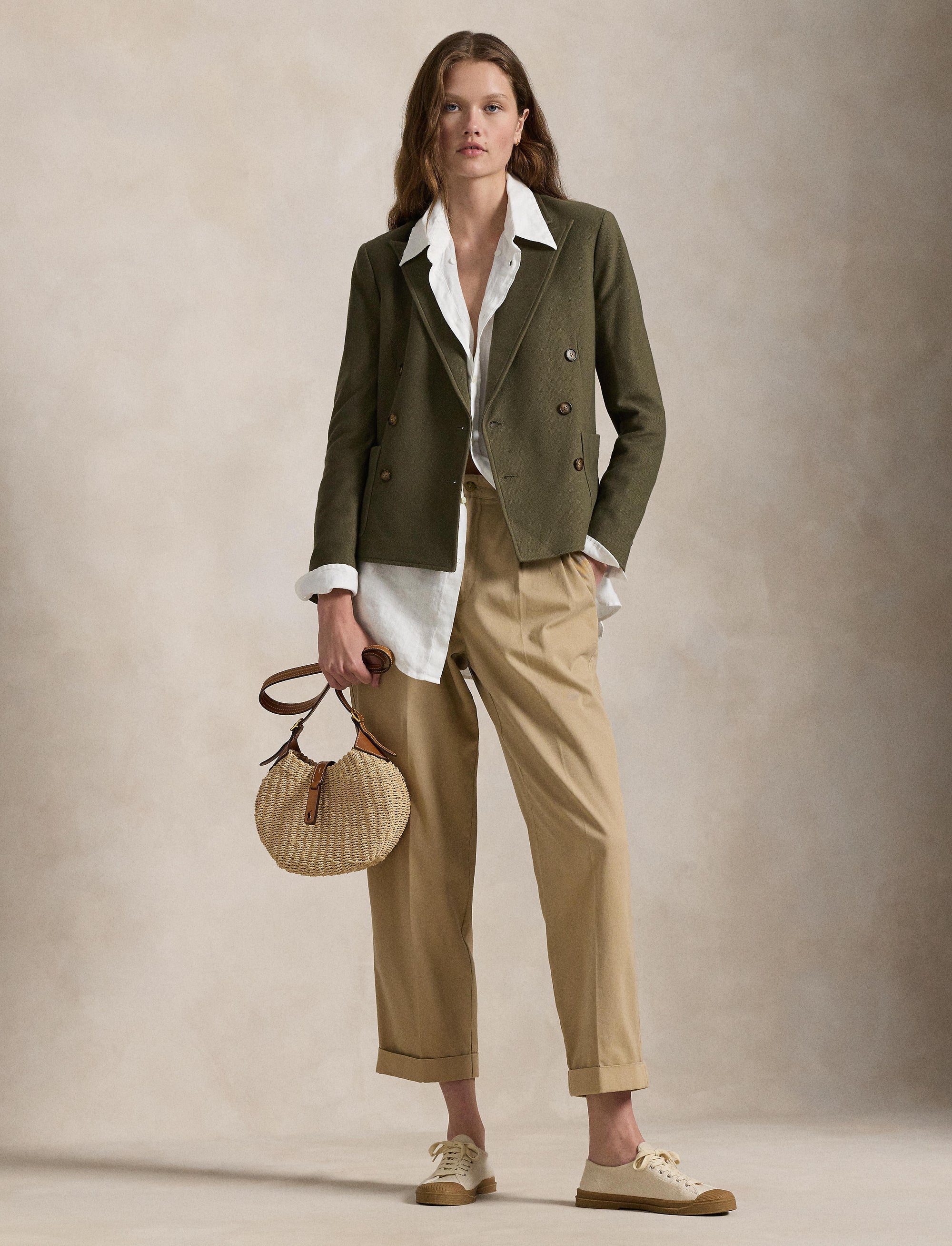 Blazer croisé en jacquard - Outdoor Olive