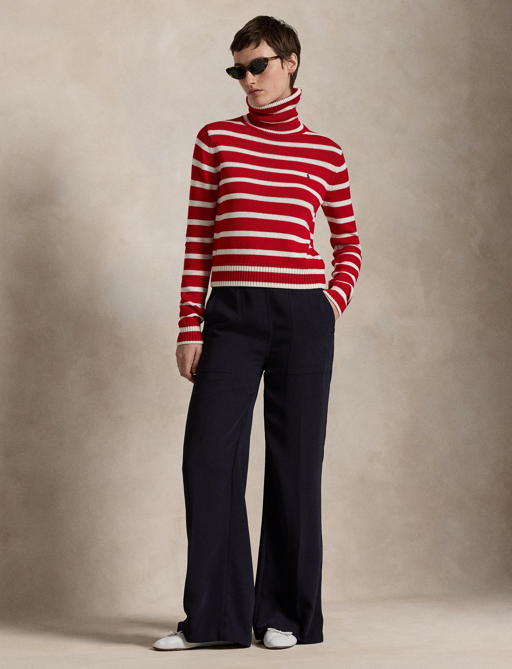 Pull col roulé rayé en coton - Red & Multicolore
