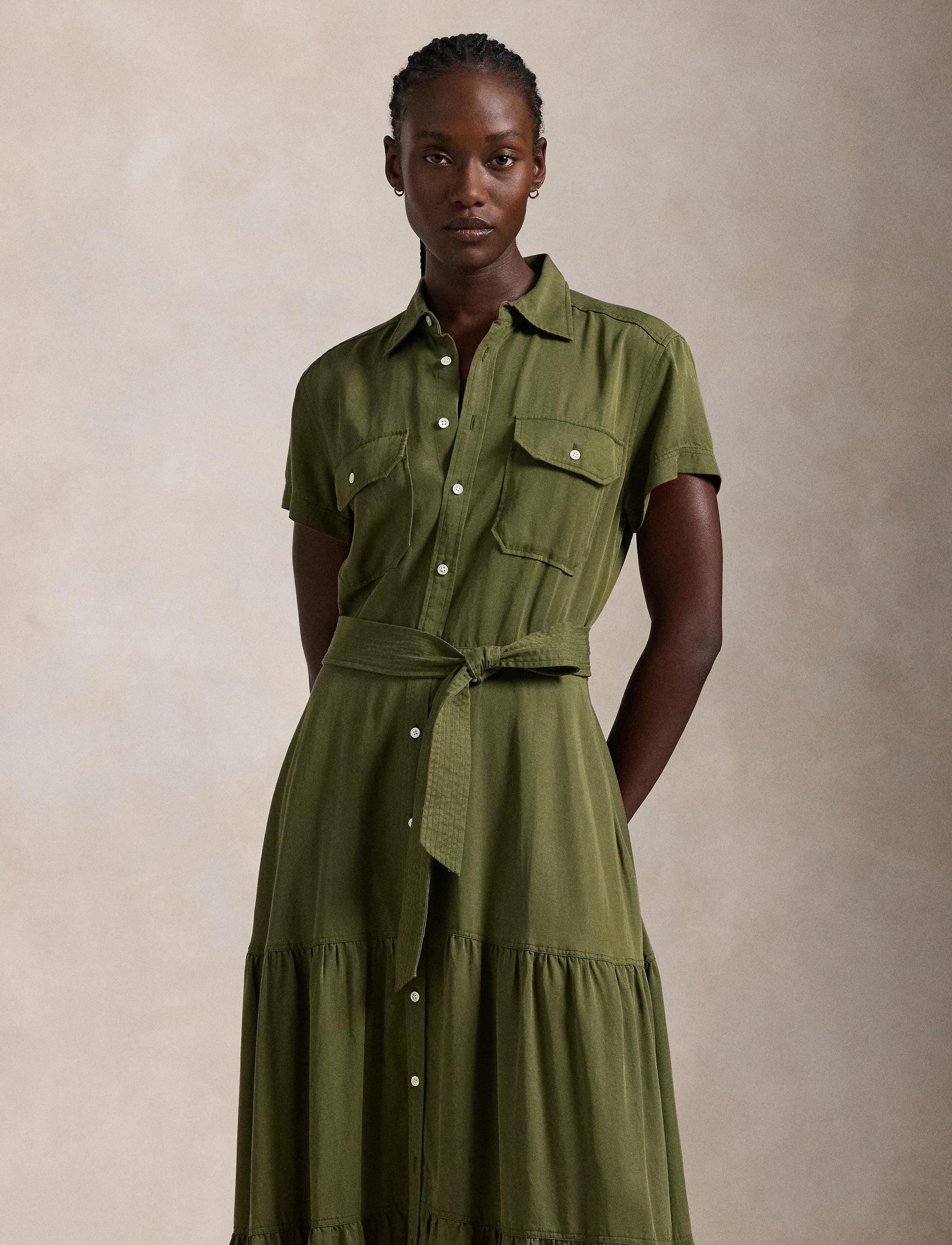 Robe-chemise gitane ceinturée - Expedition Olive