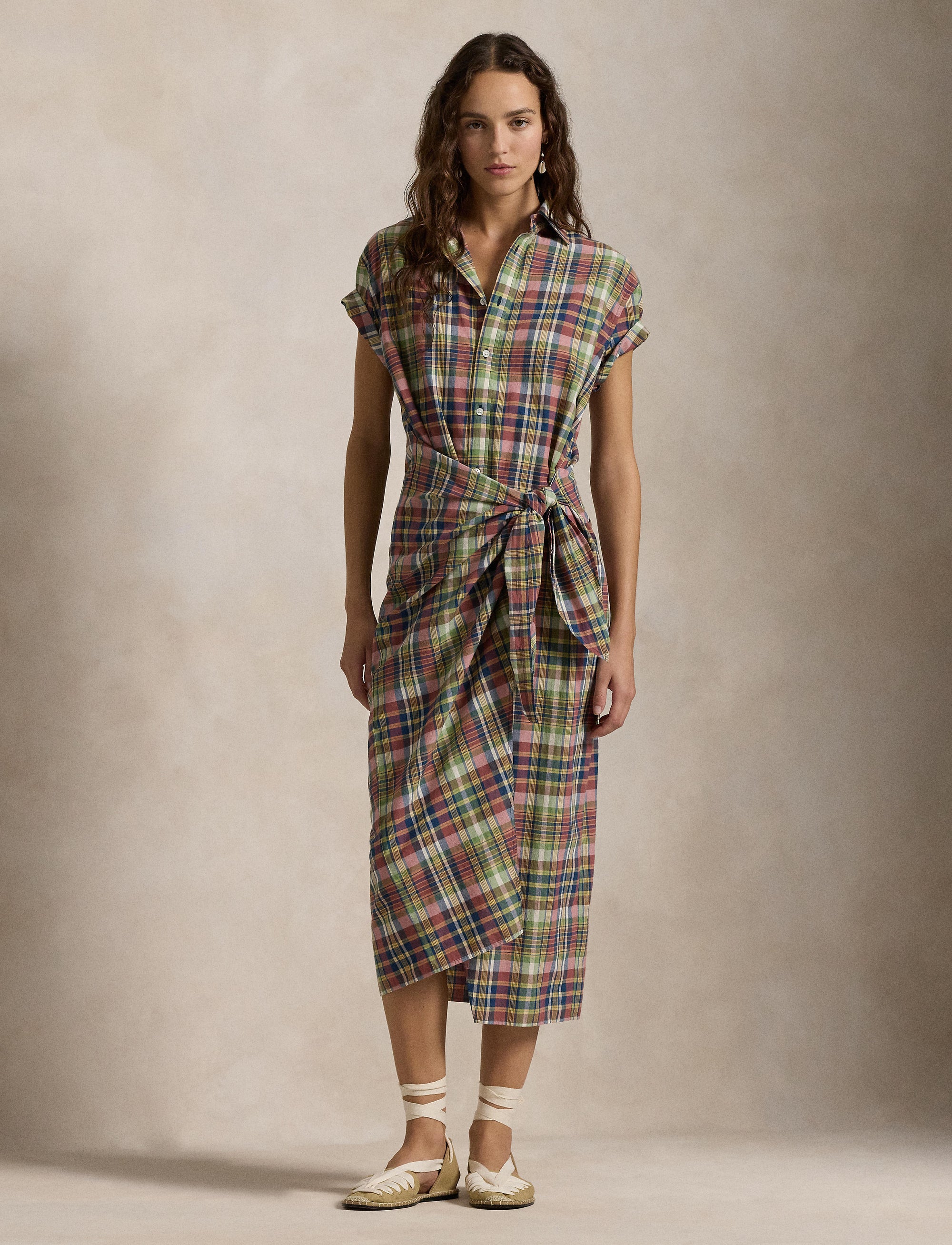 Robe-chemise écossaise en coton - Yellow, Green, Navy, Multicolore & Plaid