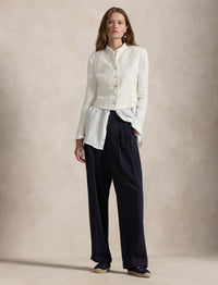 Veste à broderie fleurie en lin - Cream