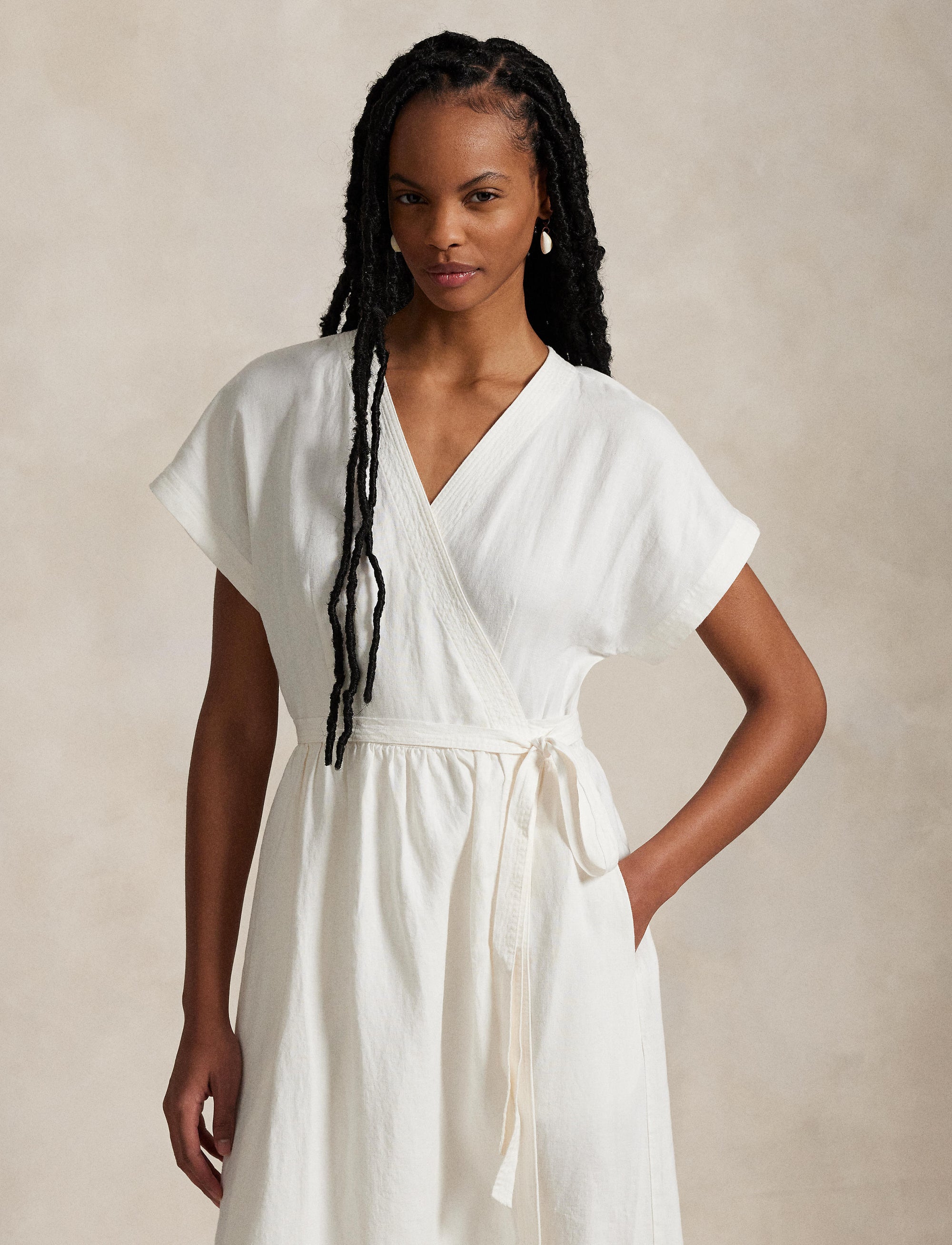 Short-sleeved wrap dress - Deckwash White