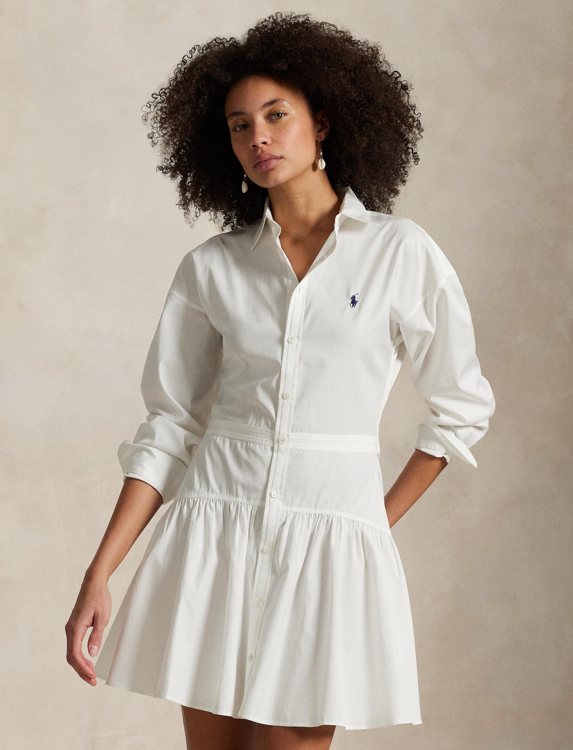 Robe-chemise à pans en popeline de coton - White