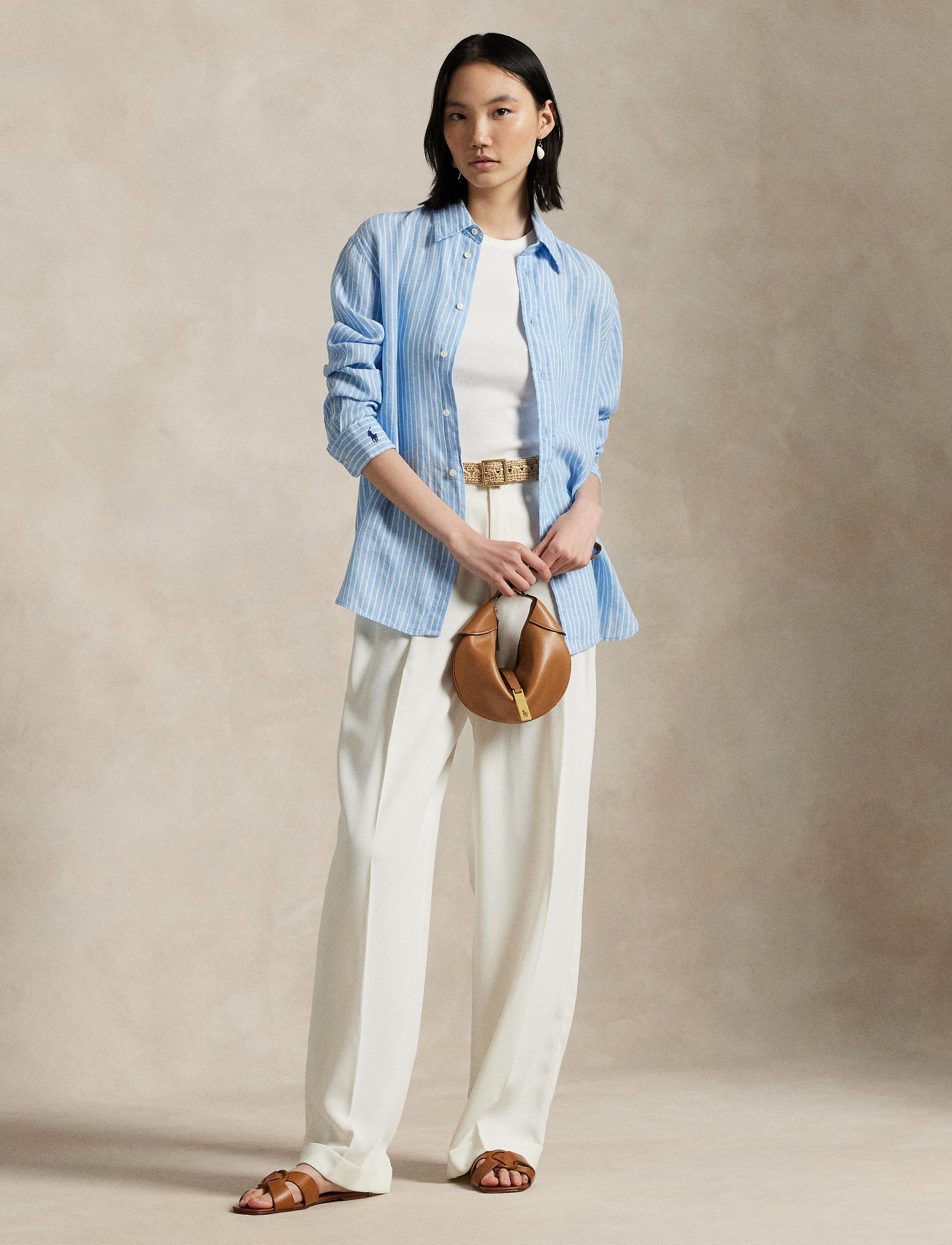 Chemise Oversize Fit rayée en lin - Light Blue & White