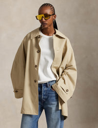 Oversize Fit Cotton Twill Coat - Tan